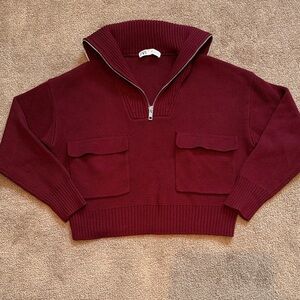 Zara Maroon Quarter-Zip Sweater